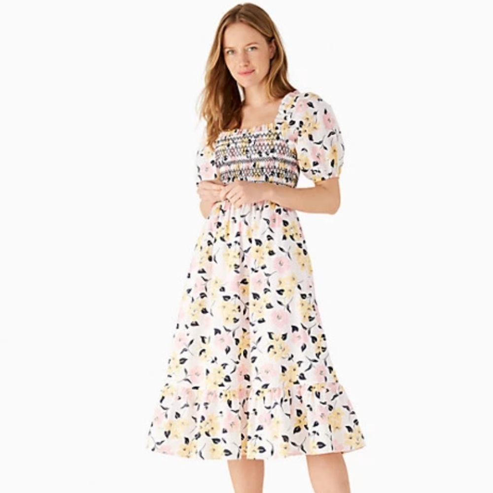 NWT Kate Spade Lilly Blooms Smocked Midi dress